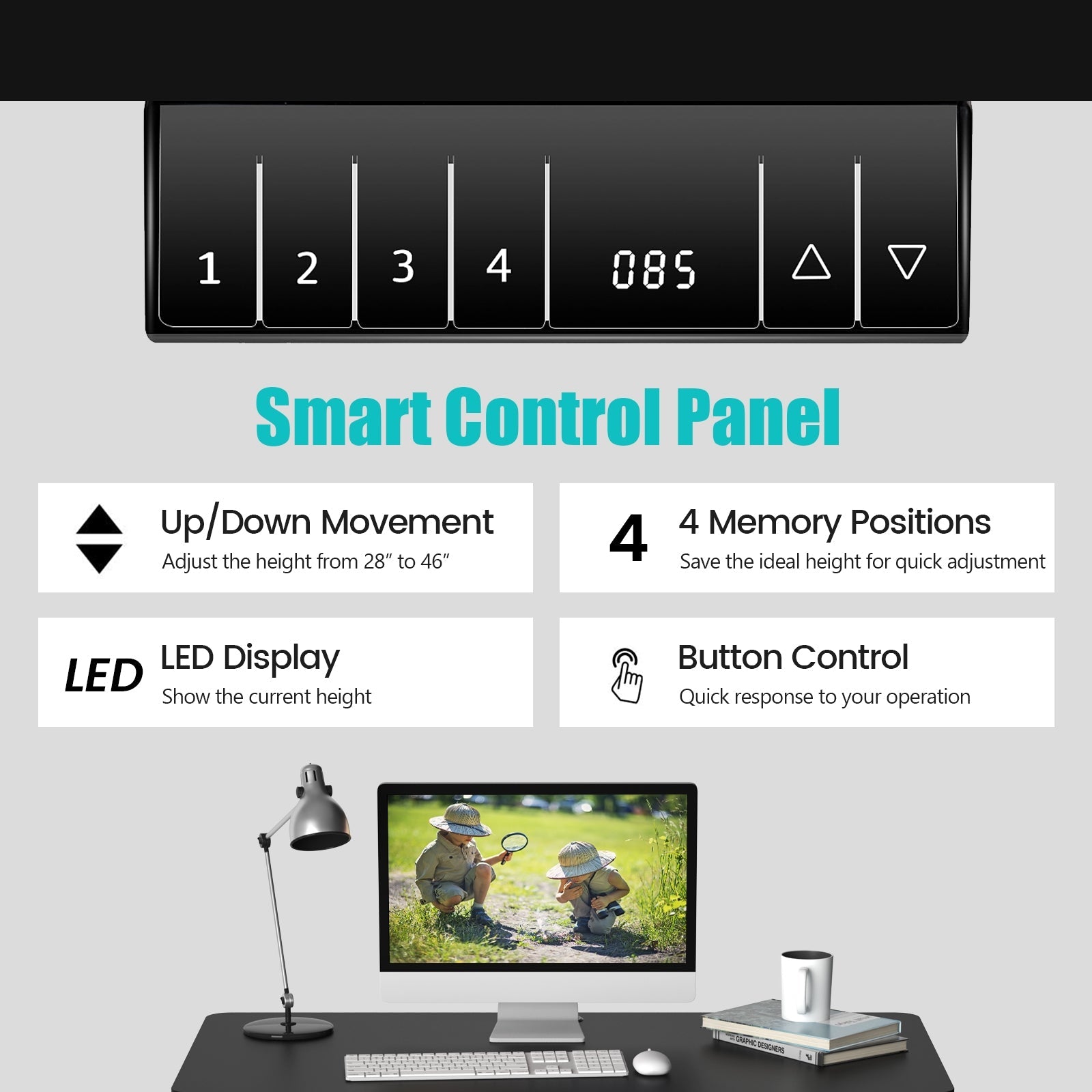Electric Height Adjustable Standing Desk with Memory Controller