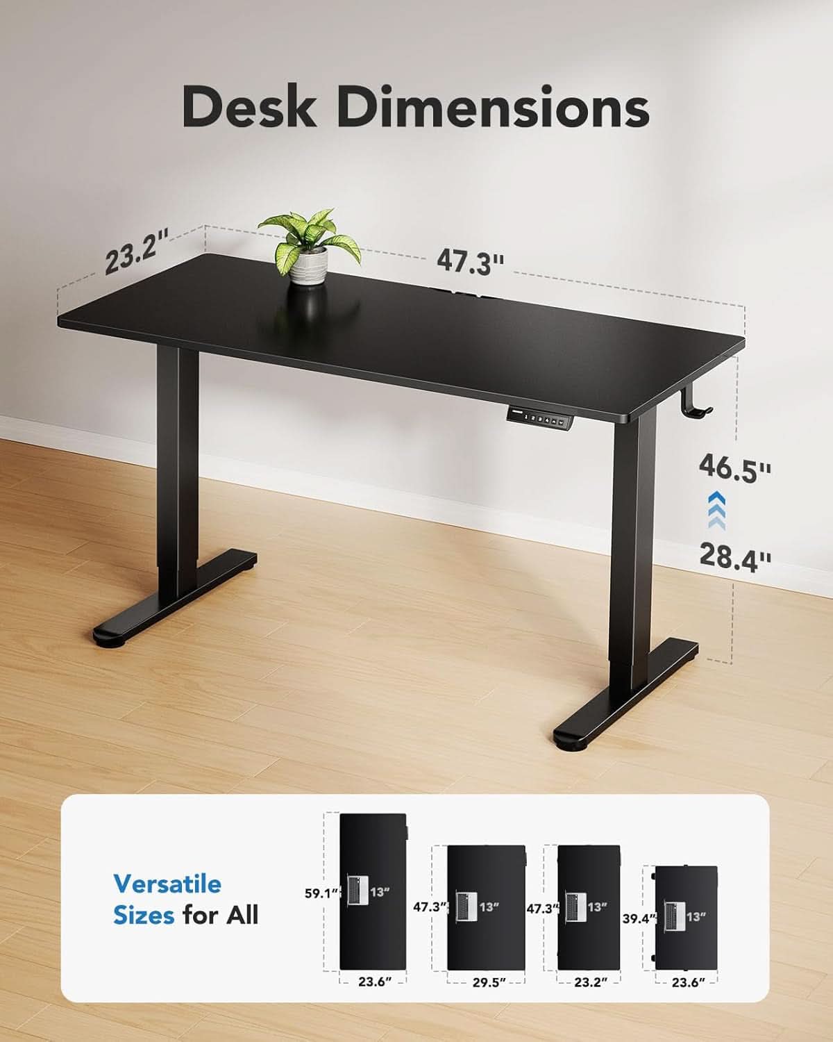 Electric Standing Desk 48x24 Inch Adjustable Height 4 Memory Settings Black