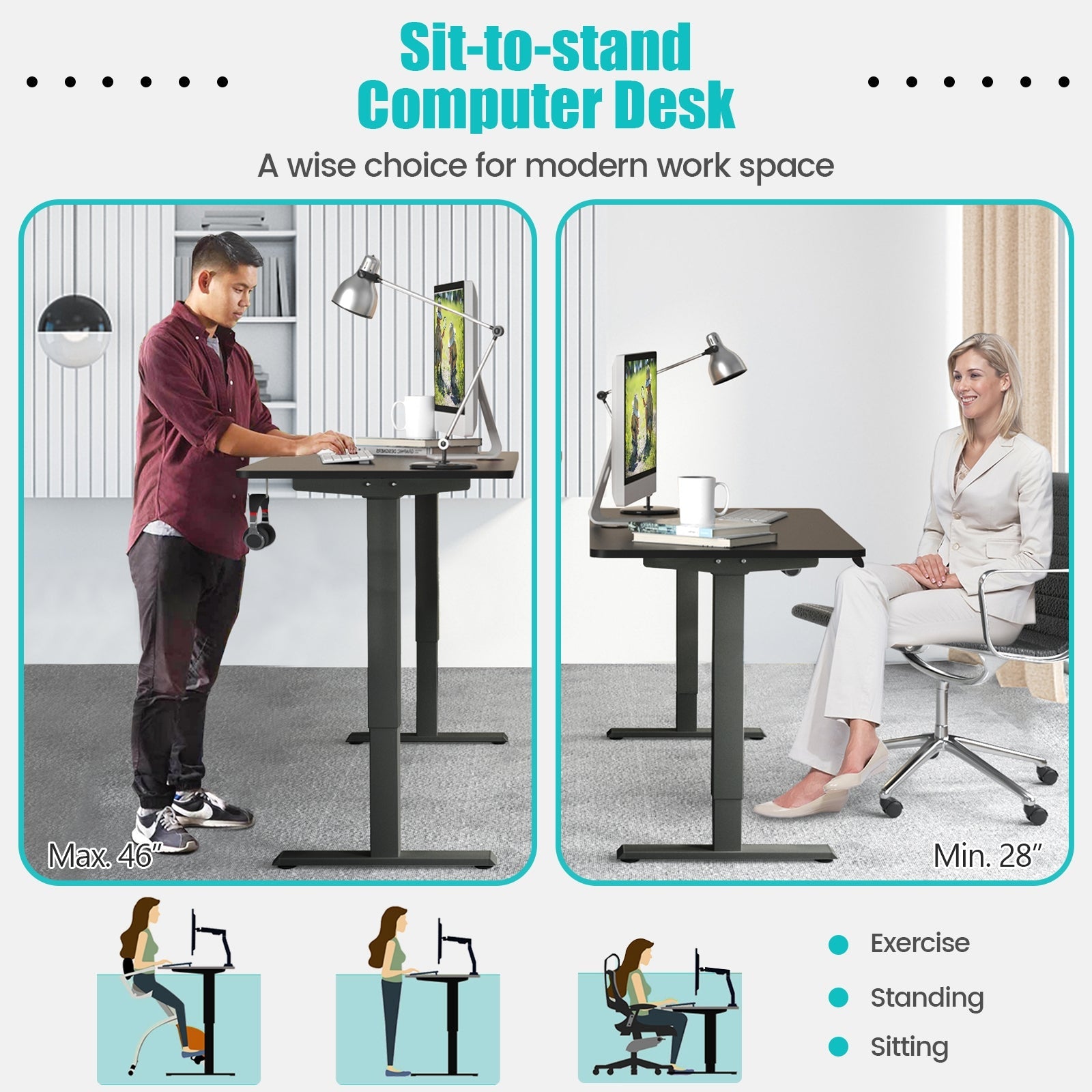 Electric Height Adjustable Standing Desk with Memory Controller