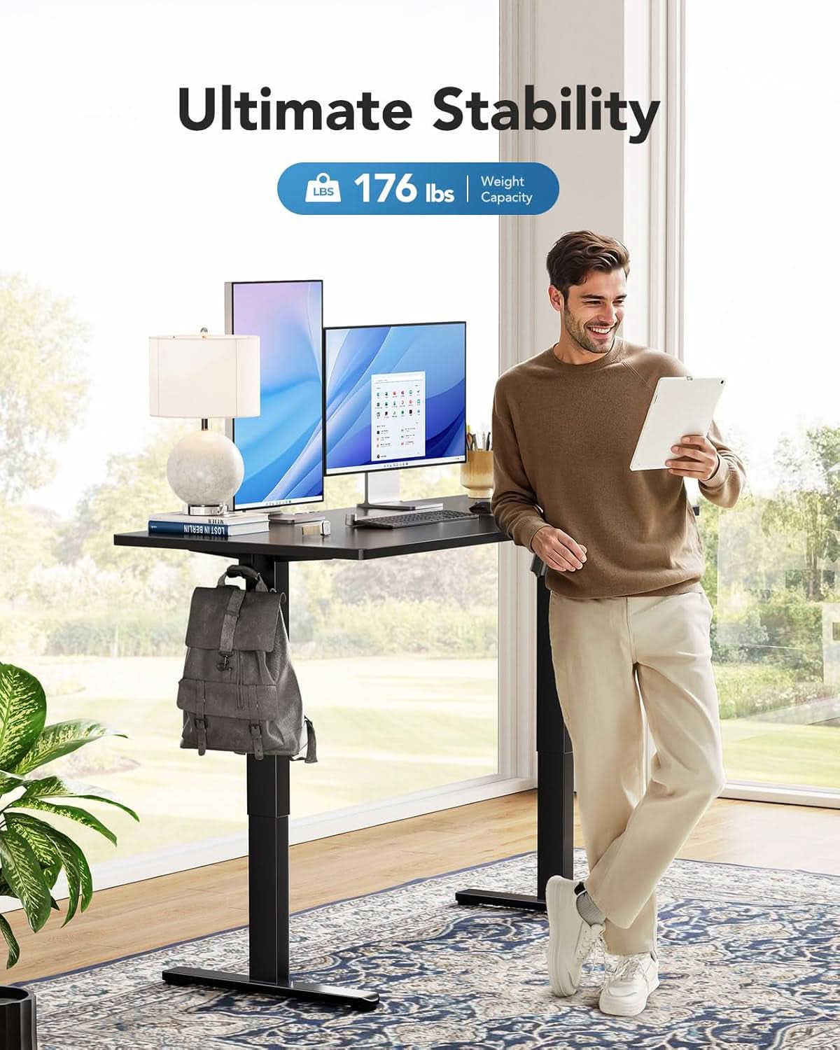 Electric Standing Desk 48x24 Inch Adjustable Height 4 Memory Settings Black